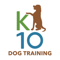 K10 Dog Training logo with brown dog and green K text